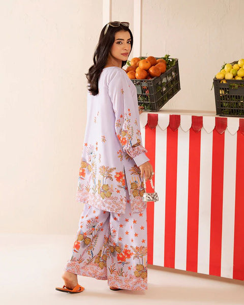 Printed Lilac & Coral Silk Lawn 2 Piece Co-Ord | Essentials | ESS03