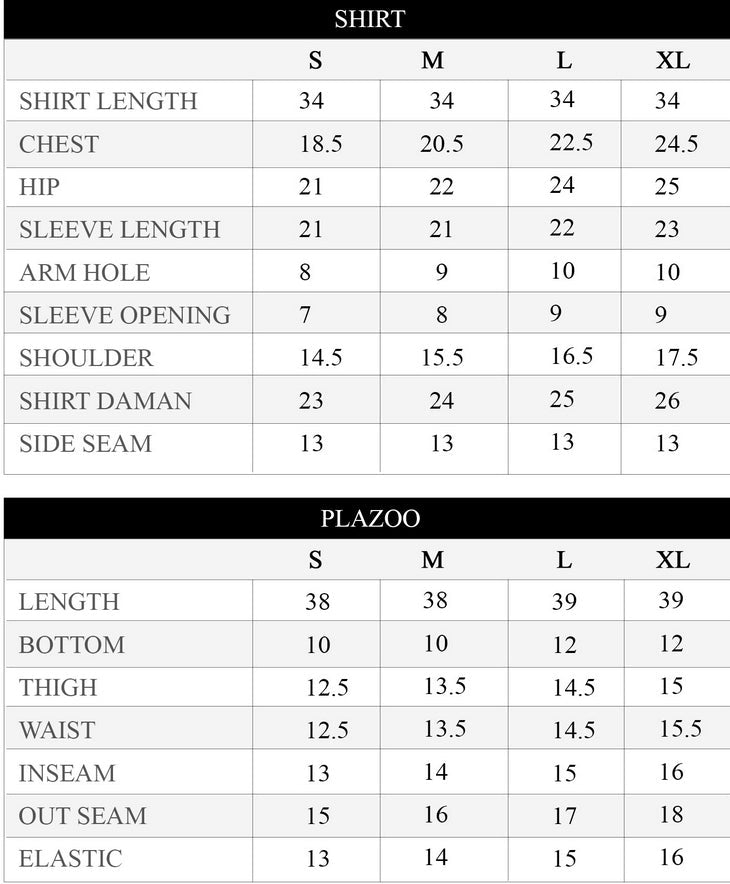 Size chart for Printed White & Green Silk Lawn 2 Piece Co-Ord | Essentials | ESS04