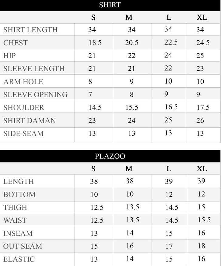 Size chart for Printed Deep Red & Beige Silk Lawn 2 Piece Co-Ord | Essentials | ESS05