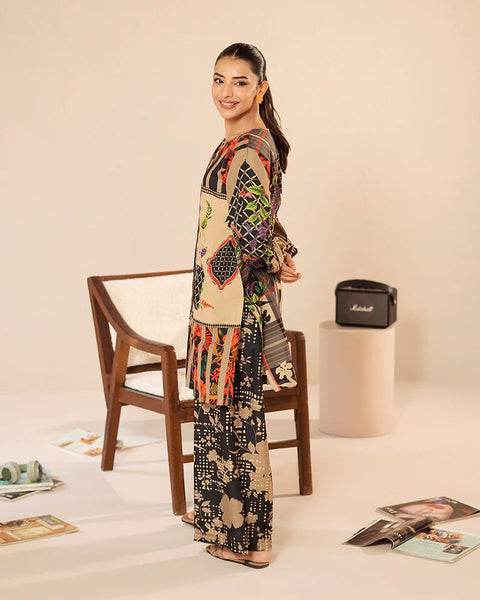 Printed Beige & Black Silk Lawn 2 Piece Co-Ord | Essentials | ESS06