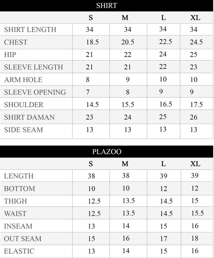 Size chart for Printed Beige & Black Silk Lawn 2 Piece Co-Ord | Essentials | ESS06