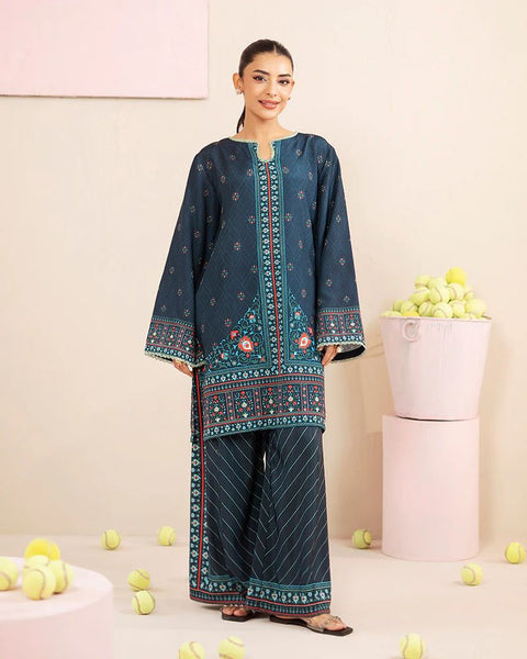 Printed Teal Silk Lawn 2 Piece Co-Ord | Essentials | ESS07