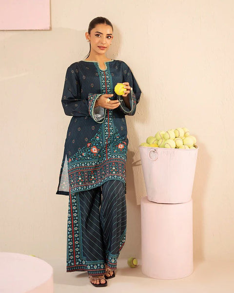 Printed Teal Silk Lawn 2 Piece Co-Ord | Essentials | ESS07