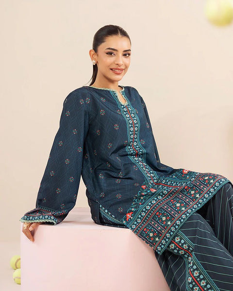 Printed Teal Silk Lawn 2 Piece Co-Ord | Essentials | ESS07