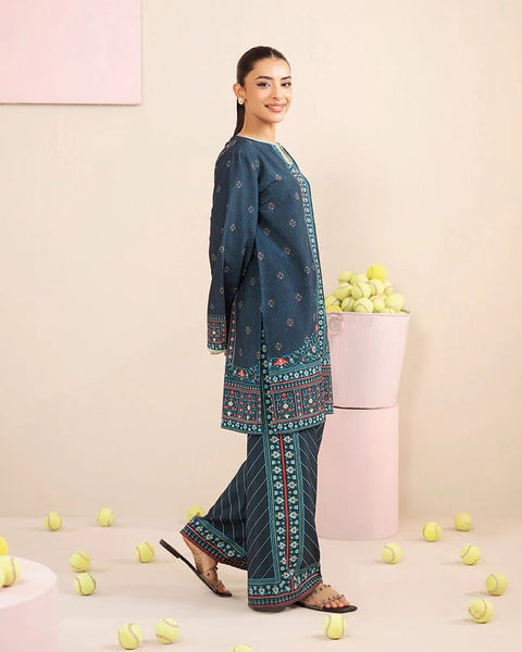 Printed Teal Silk Lawn 2 Piece Co-Ord | Essentials | ESS07