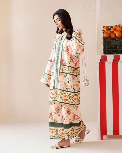 Printed Cream & Green Silk Lawn 2 Piece Co-Ord | Essentials | ESS09