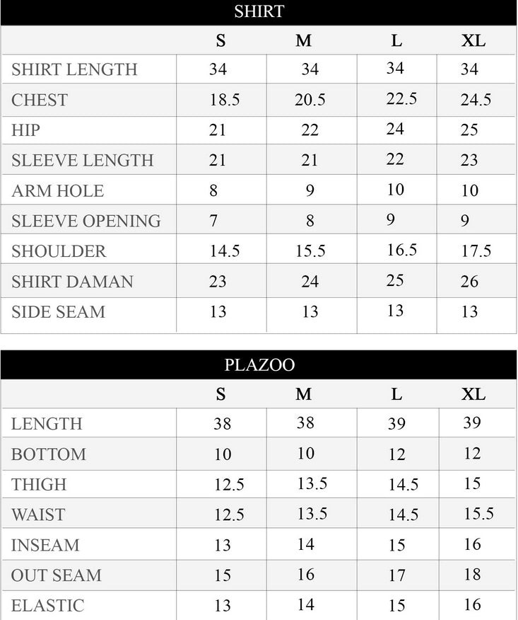 Size chart for Printed Ivory & Navy Silk Lawn 2 Piece Co-Ord | Essentials | ESS10