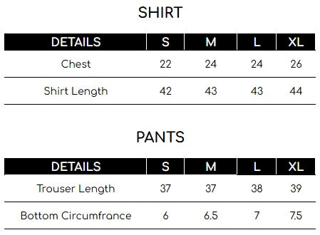 Size chart for Plum Embroidered 2 Piece Suit | Izel | Emel