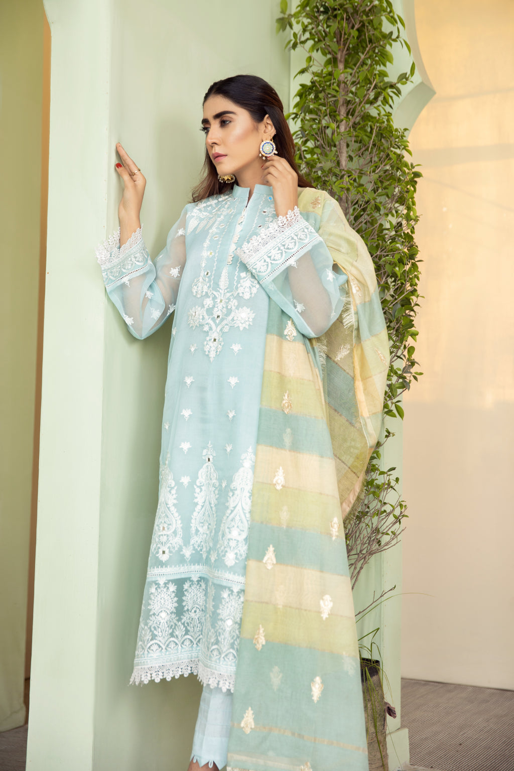 Sky Blue Embroidered 3 Piece Suit | ZUN | Eshal