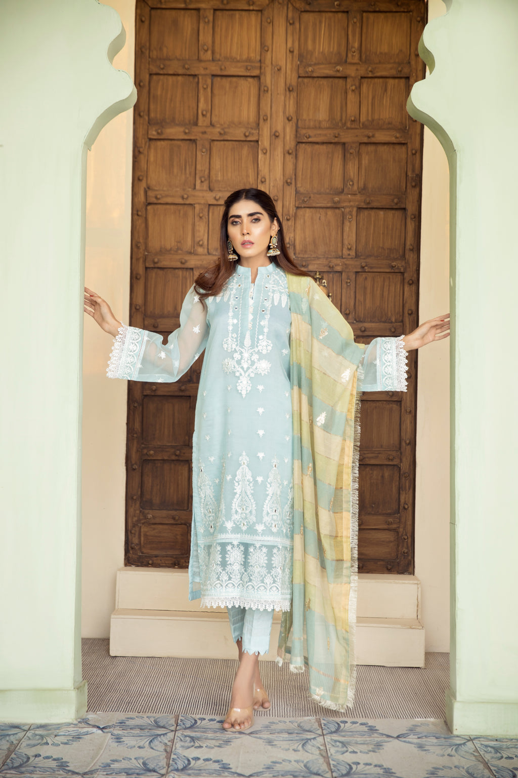 Sky Blue Embroidered 3 Piece Suit | ZUN | Eshal