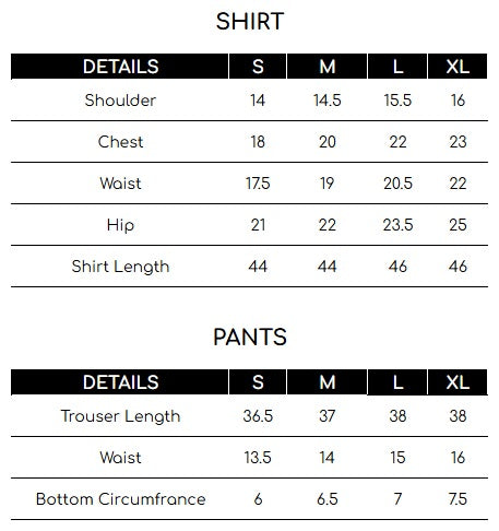 Size chart for Mustard Embroidered Chiffon 3 Piece Suit | Maan Mayal | Falak