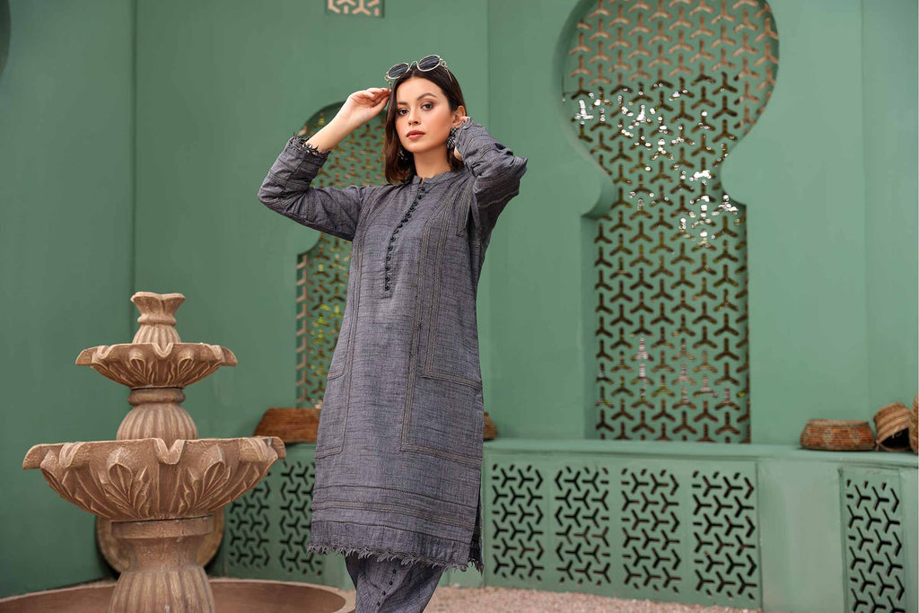 Grey Textured 2 Piece Suit | Izel | Serin