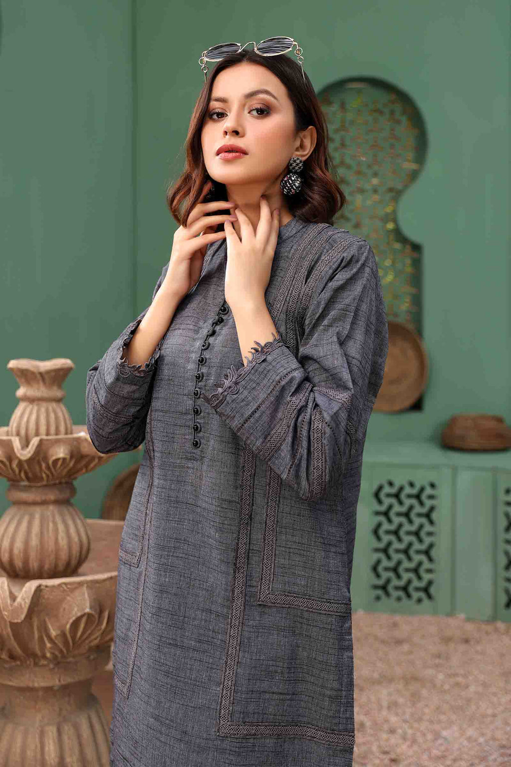 Grey Textured 2 Piece Suit | Izel | Serin