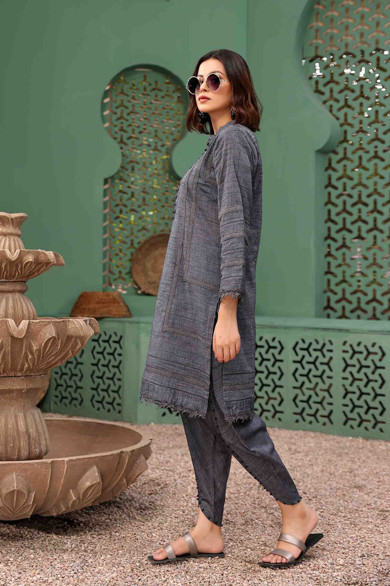 Grey Textured 2 Piece Suit | Izel | Serin