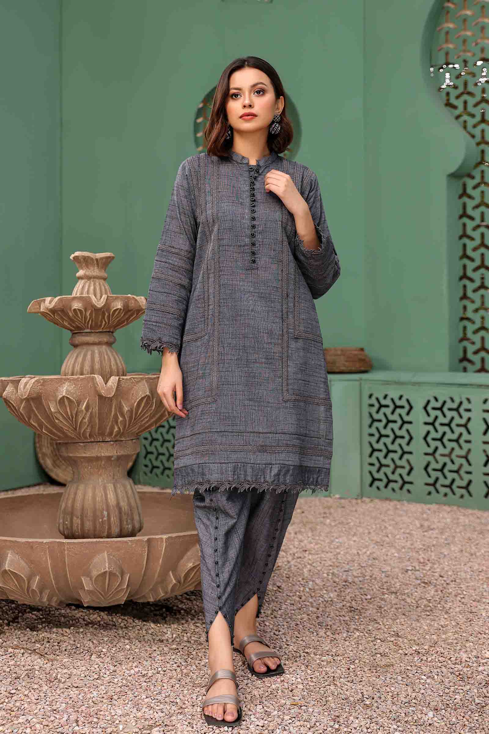 Grey Textured 2 Piece Suit | Izel | Serin