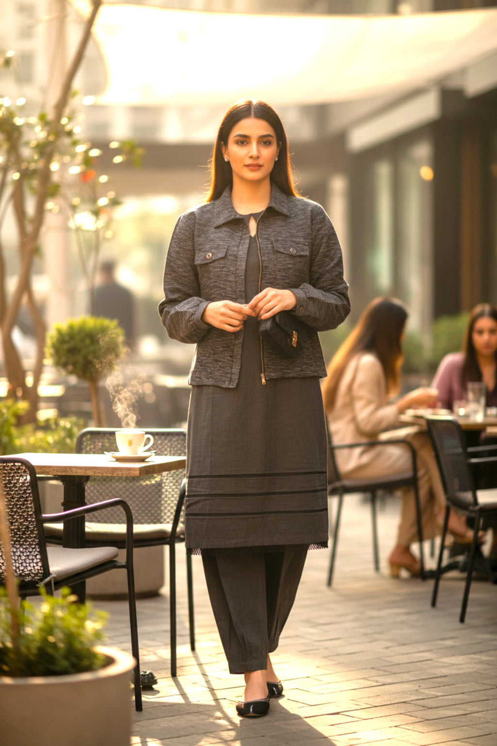 Grey Jacket 3 Piece | Khaddar Edit ’25 | Hoorain