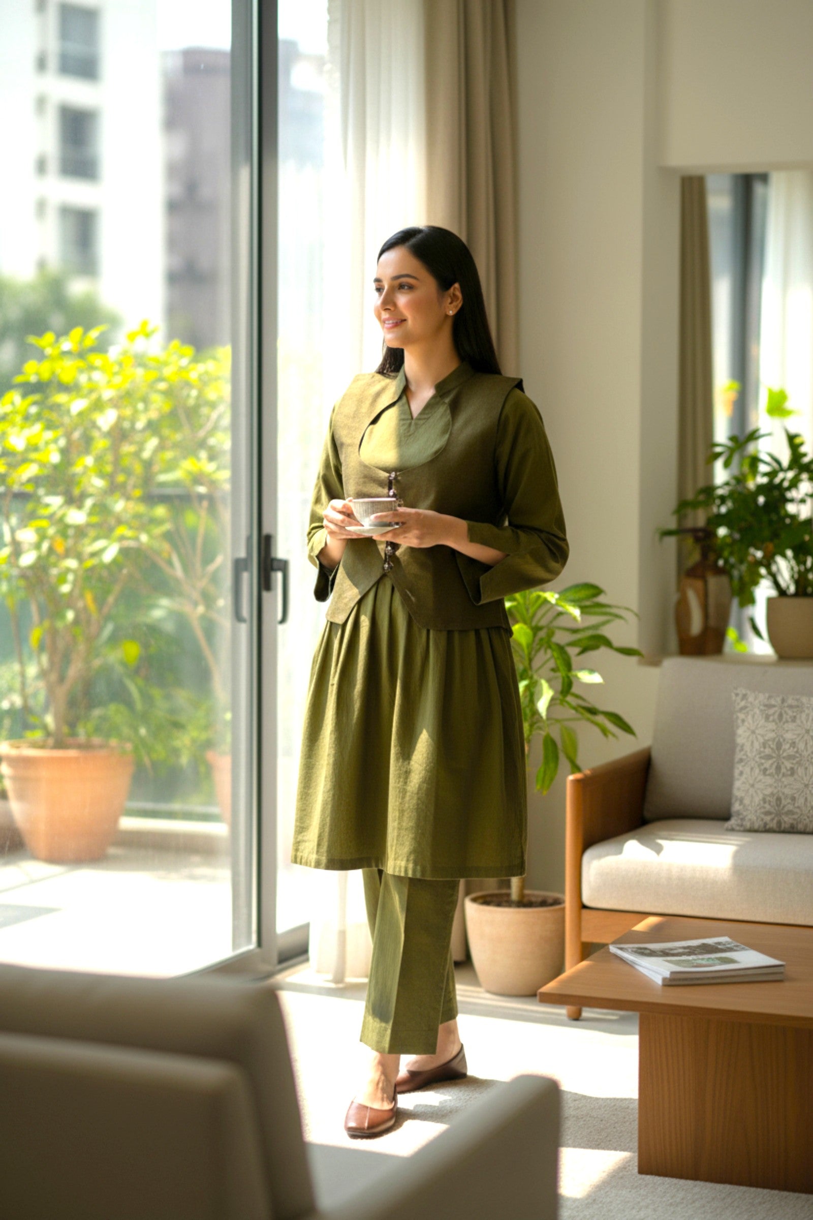 Olive Jacket 3 Piece | Khaddar Edit ’25 | Rania