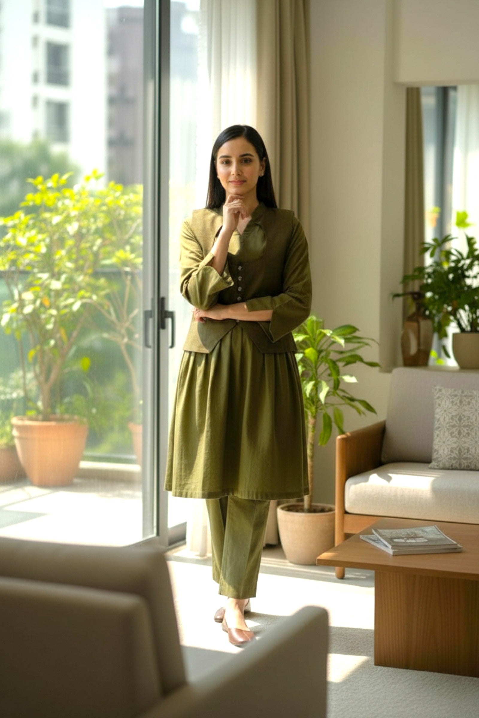 Olive Jacket 3 Piece | Khaddar Edit ’25 | Rania