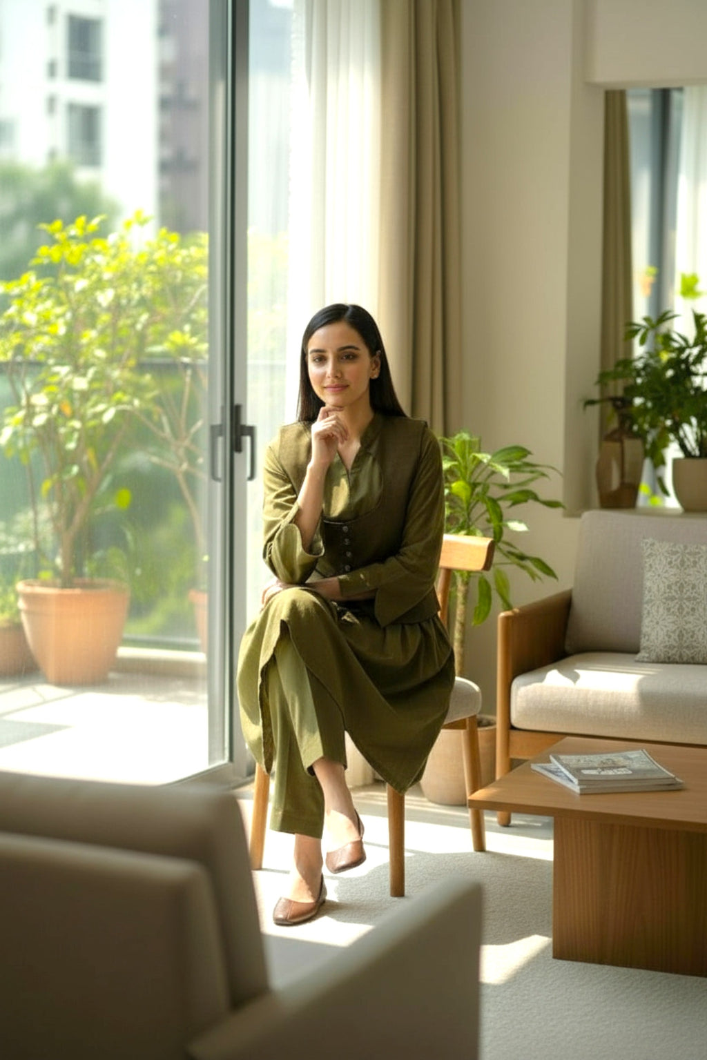 Olive Jacket 3 Piece | Khaddar Edit ’25 | Rania