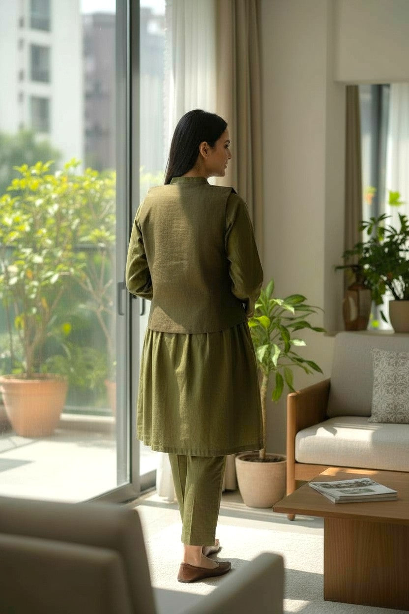 Olive Jacket 3 Piece | Khaddar Edit ’25 | Rania