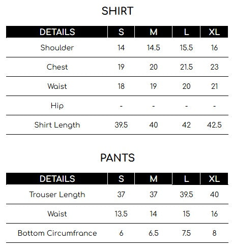 Size chart for Navy Mirror Work Lace Formal 3 Piece Suit | Mumtaz | Jahanara