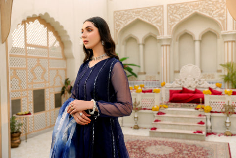 Navy Mirror Work Lace Formal 3 Piece Suit | Mumtaz | Jahanara