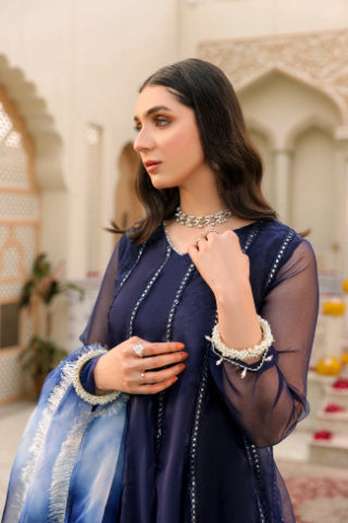 Navy Mirror Work Lace Formal 3 Piece Suit | Mumtaz | Jahanara