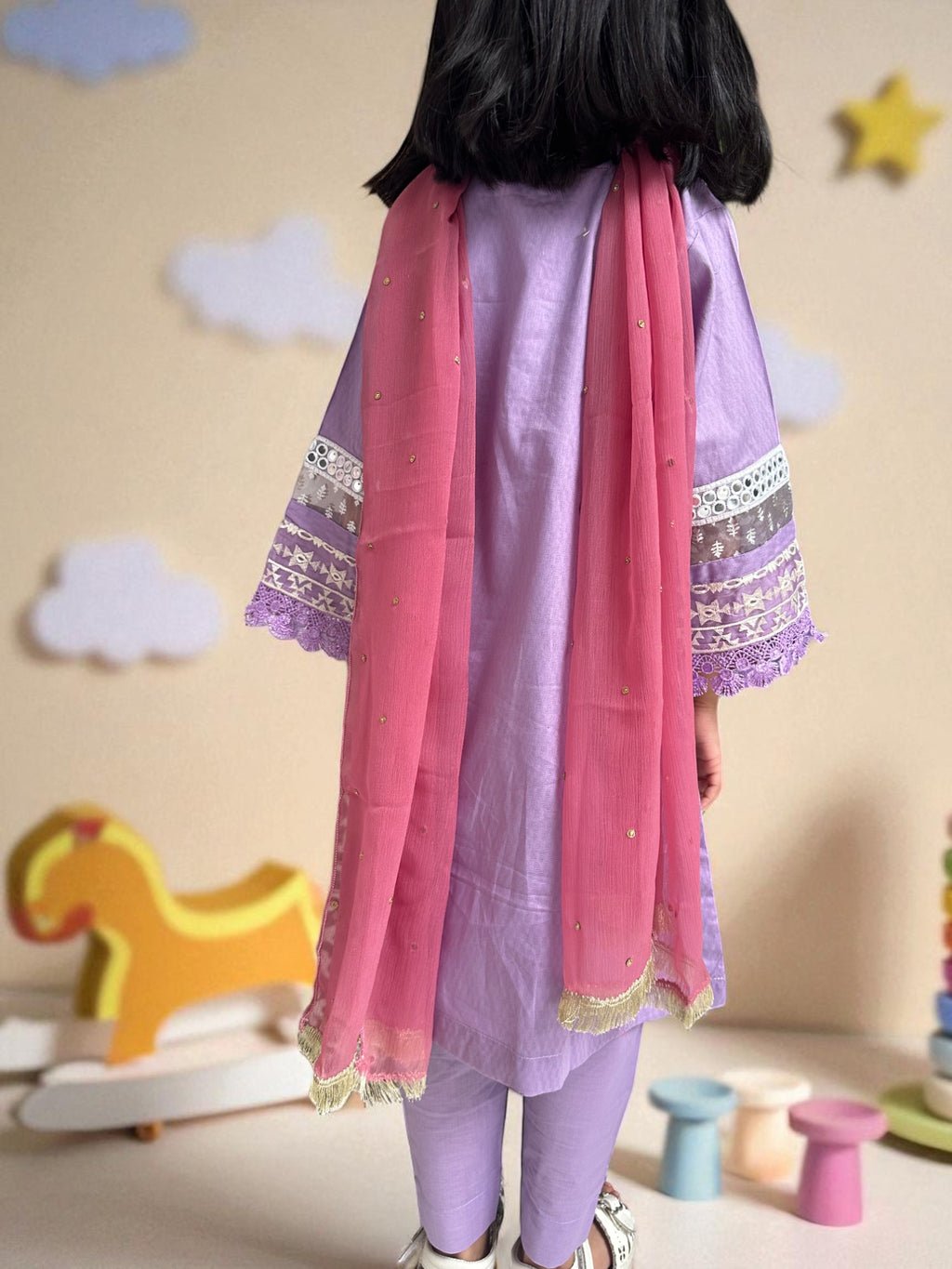 Embroidered Lilac 3 Piece Suit with Dupatta | Kids | KZ001