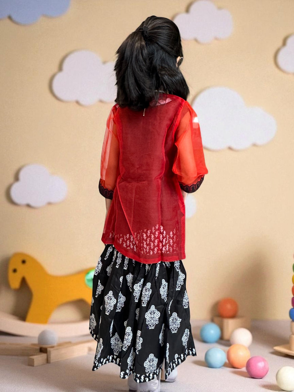 Black & Red Jacket Style 3 Piece Set with Block Print | Kids | KZ003