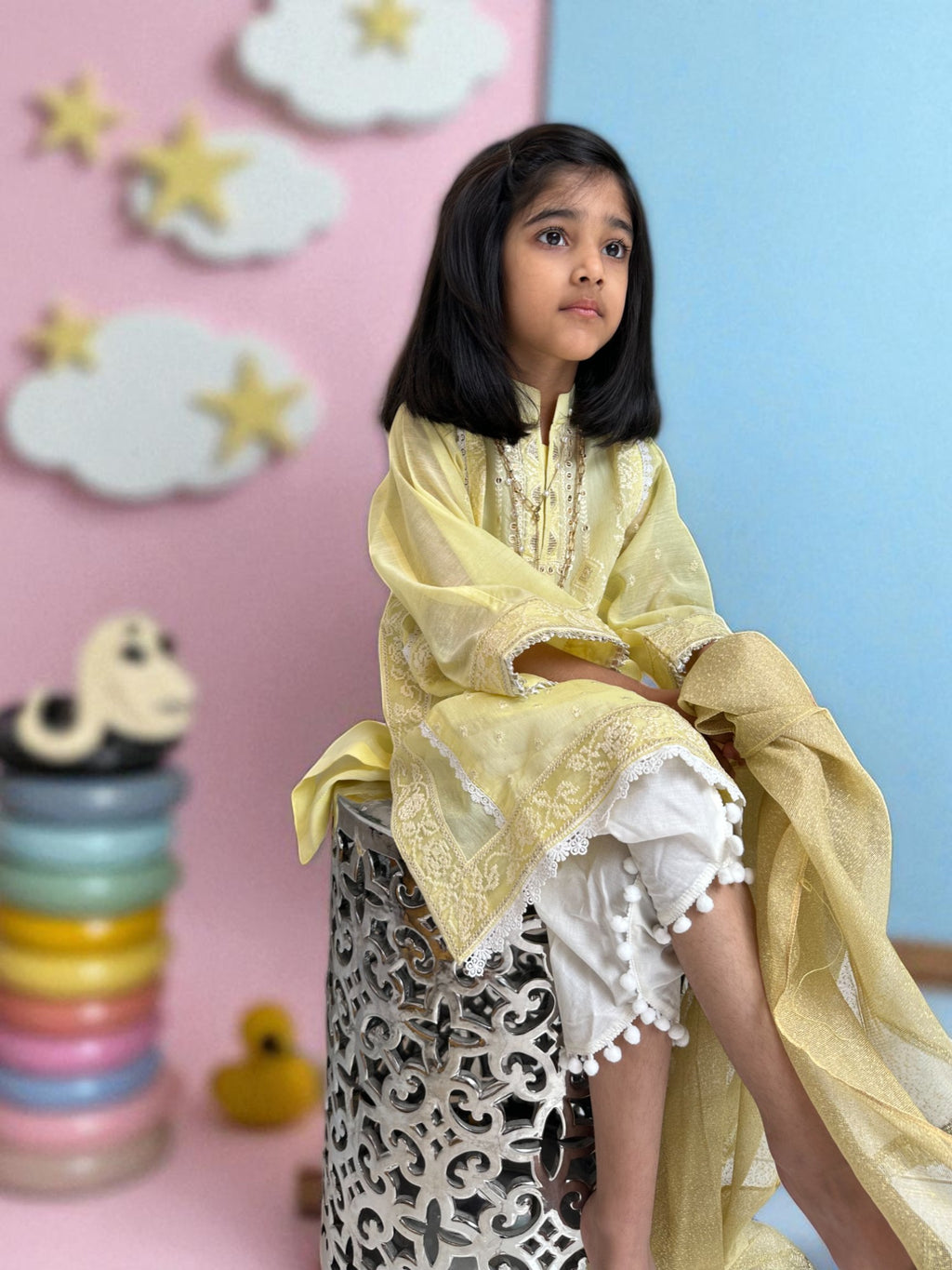 Lemon Yellow 3 Piece Suit with Tulip Pants | Kids | KZ005