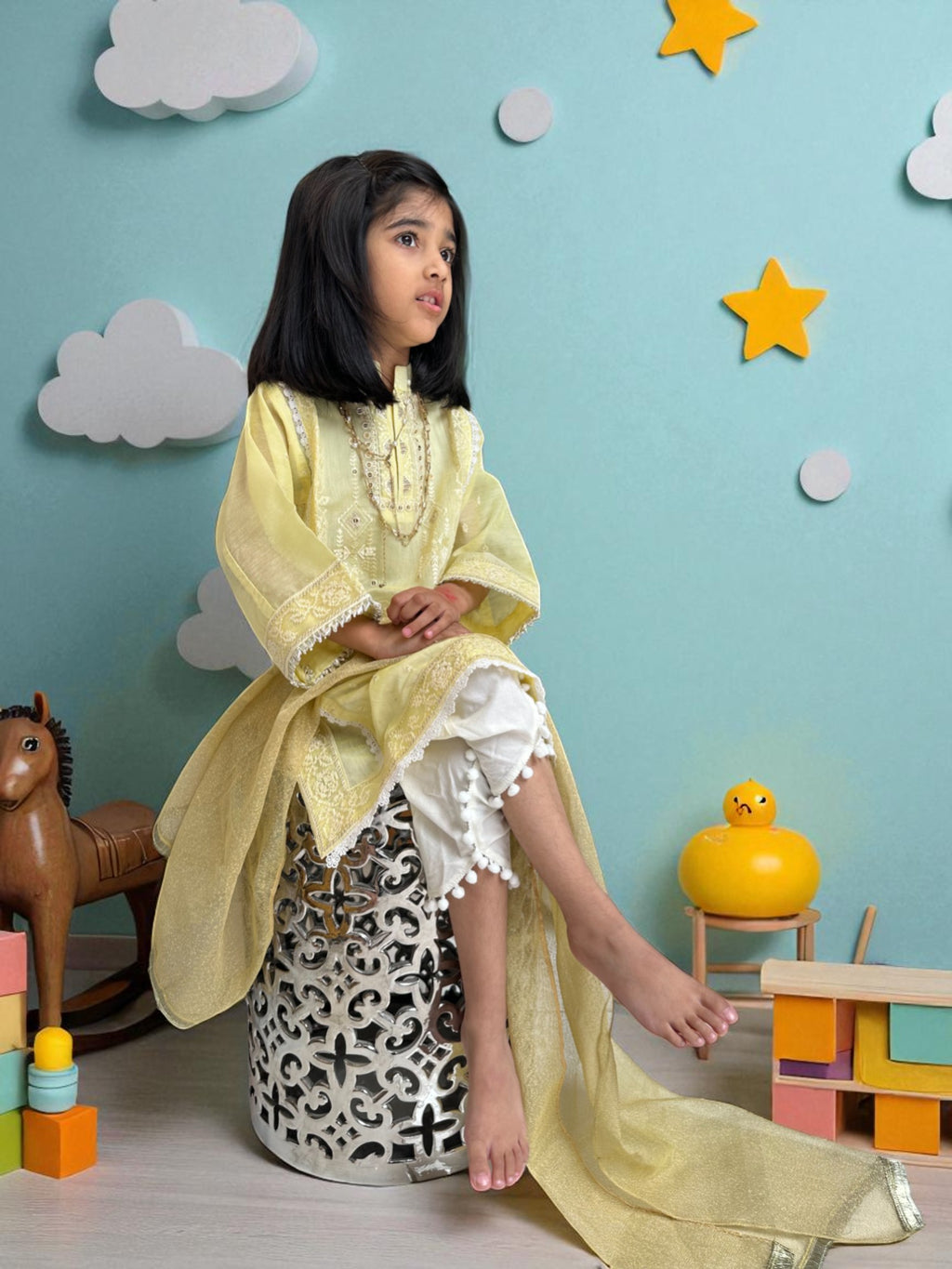 Lemon Yellow 3 Piece Suit with Tulip Pants | Kids | KZ005
