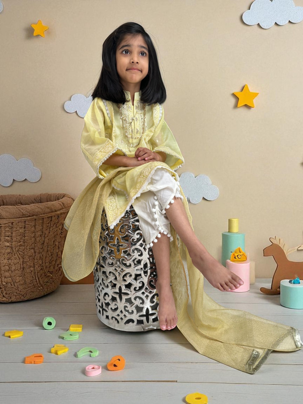 Lemon Yellow 3 Piece Suit with Tulip Pants | Kids | KZ005