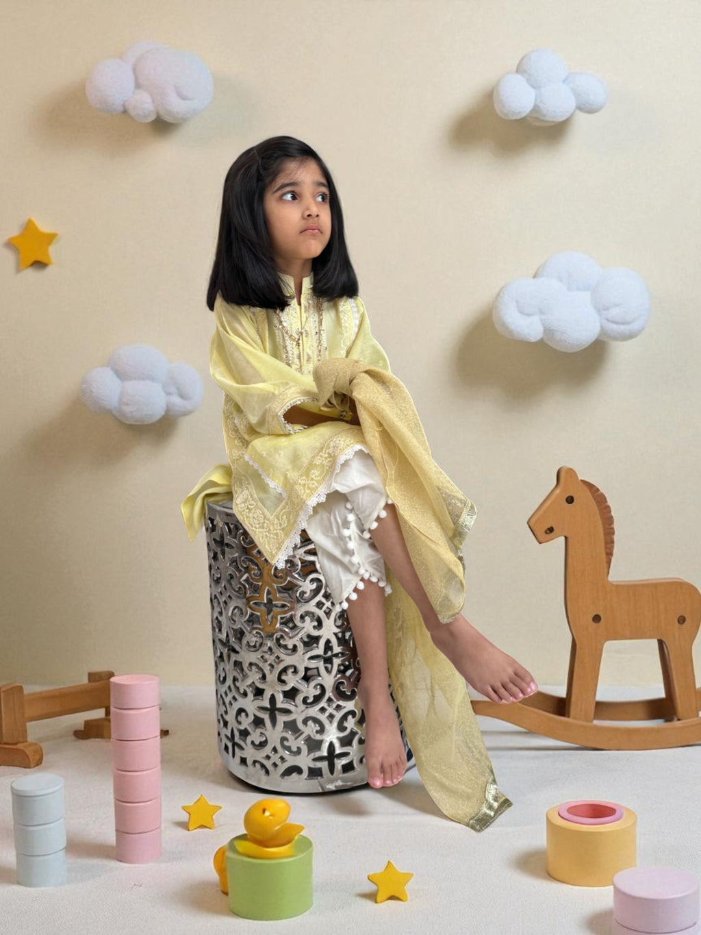 Lemon Yellow 3 Piece Suit with Tulip Pants | Kids | KZ005