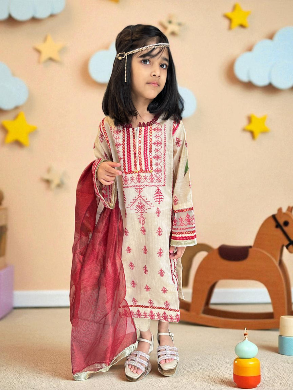 Mirror Work Embroidered 3 Piece Outfit | Kids | KZ011