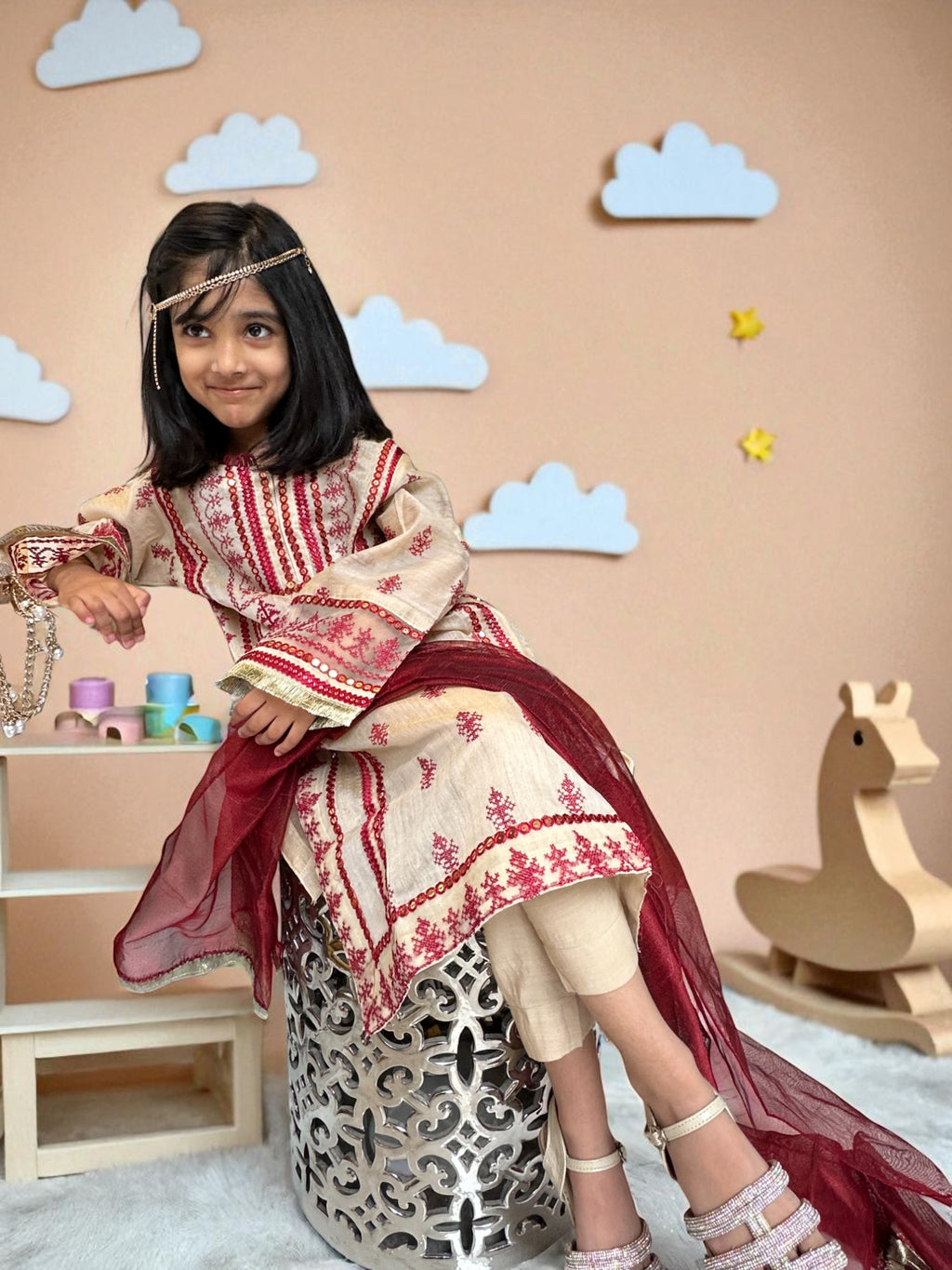 Mirror Work Embroidered 3 Piece Outfit | Kids | KZ011