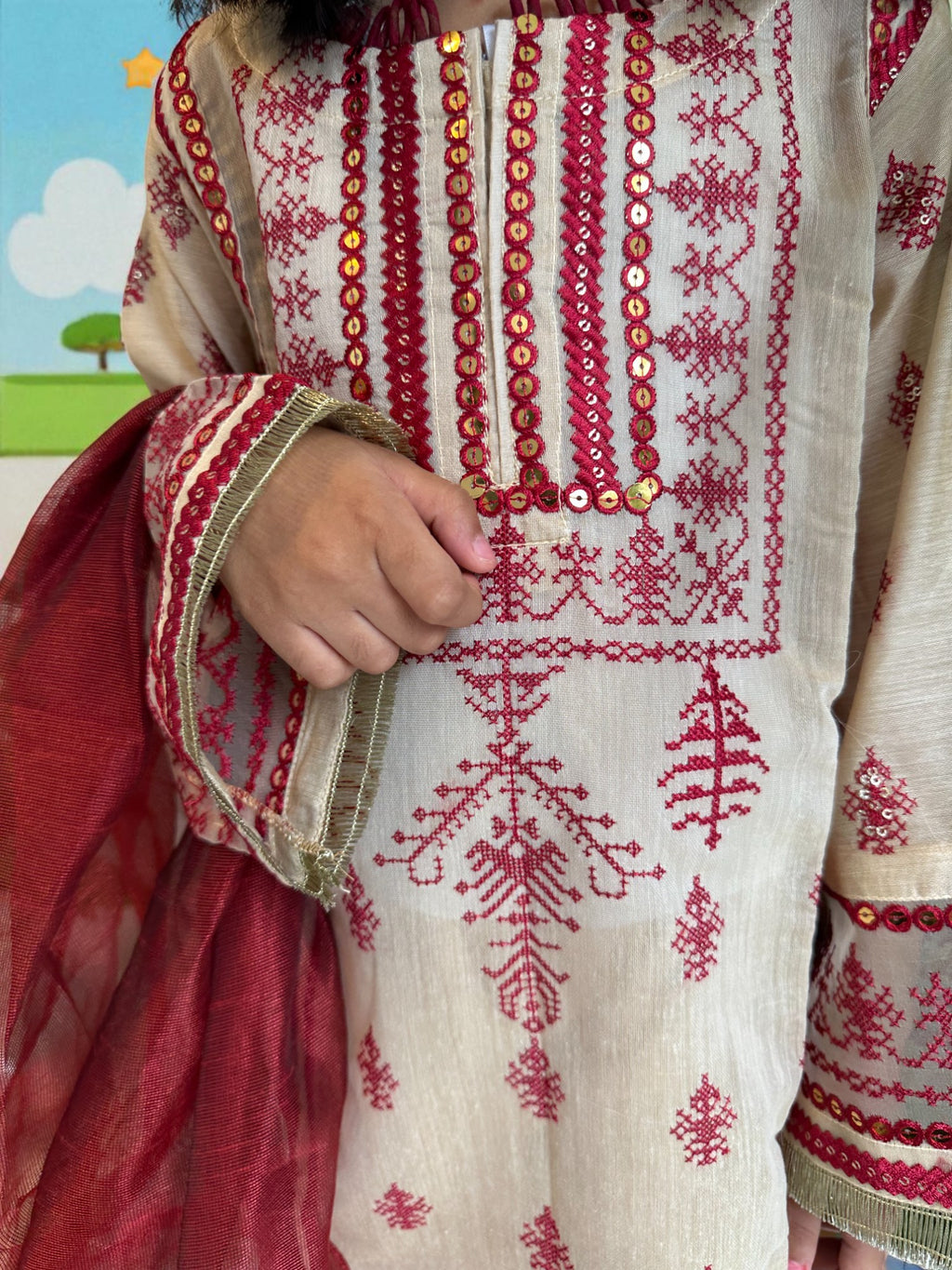 Mirror Work Embroidered 3 Piece Outfit | Kids | KZ011