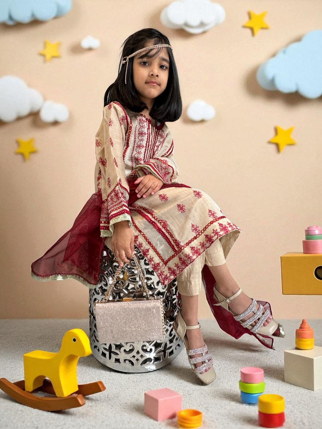Mirror Work Embroidered 3 Piece Outfit | Kids | KZ011
