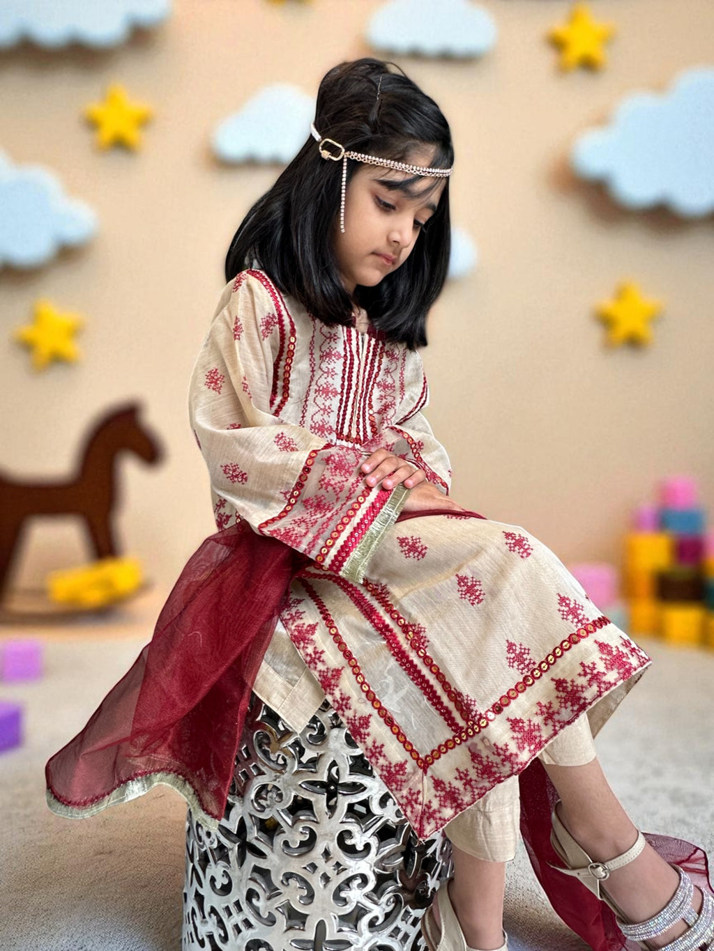 Mirror Work Embroidered 3 Piece Outfit | Kids | KZ011