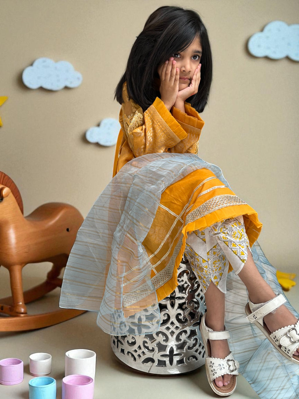 Block Print Tulip Pants Frock | Kids | KZ013