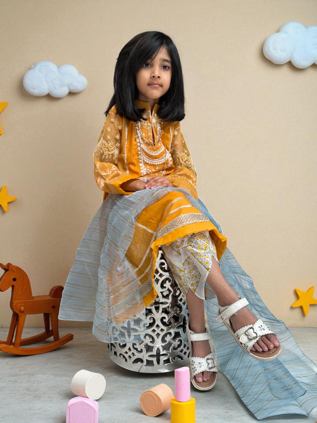 Block Print Tulip Pants Frock | Kids | KZ013