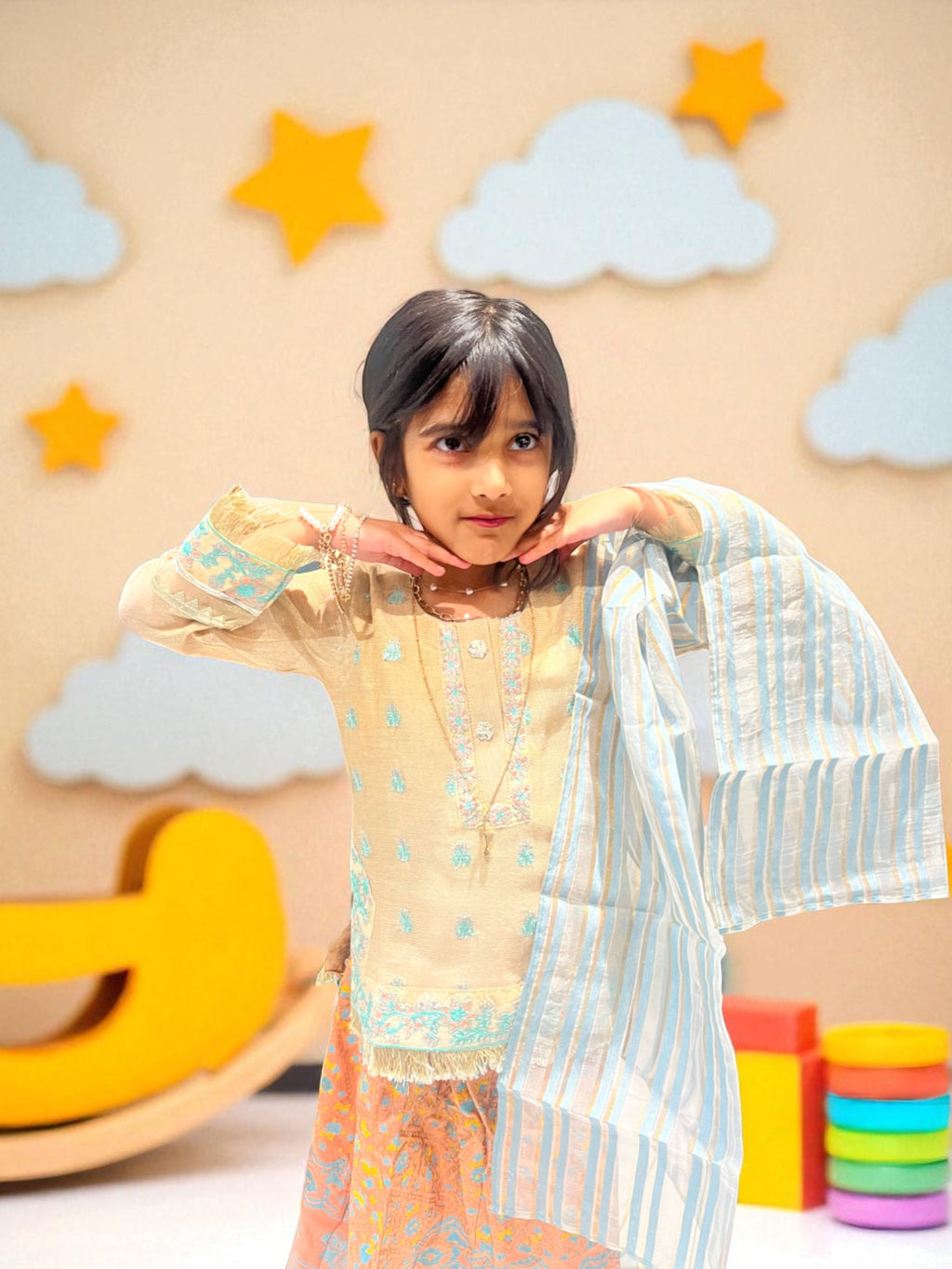 Block Print Lengha 3 Piece Outfit | Kids | KZ015