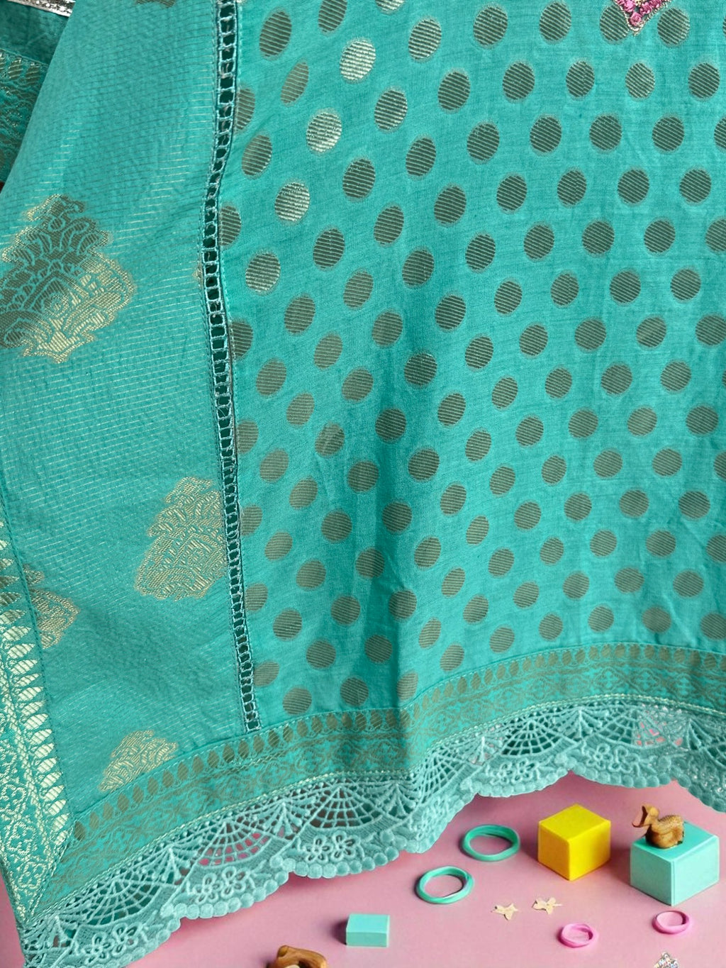Polka Dot Embroidered Kurta 3 Piece Outfit | Kids | KZ016