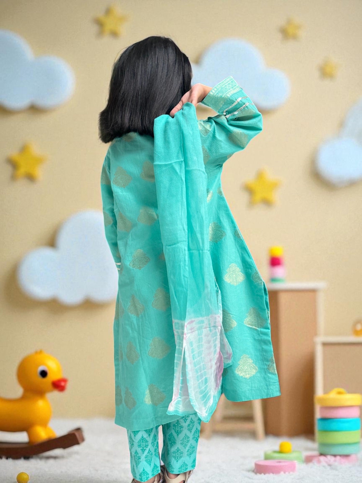 Polka Dot Embroidered Kurta 3 Piece Outfit | Kids | KZ016