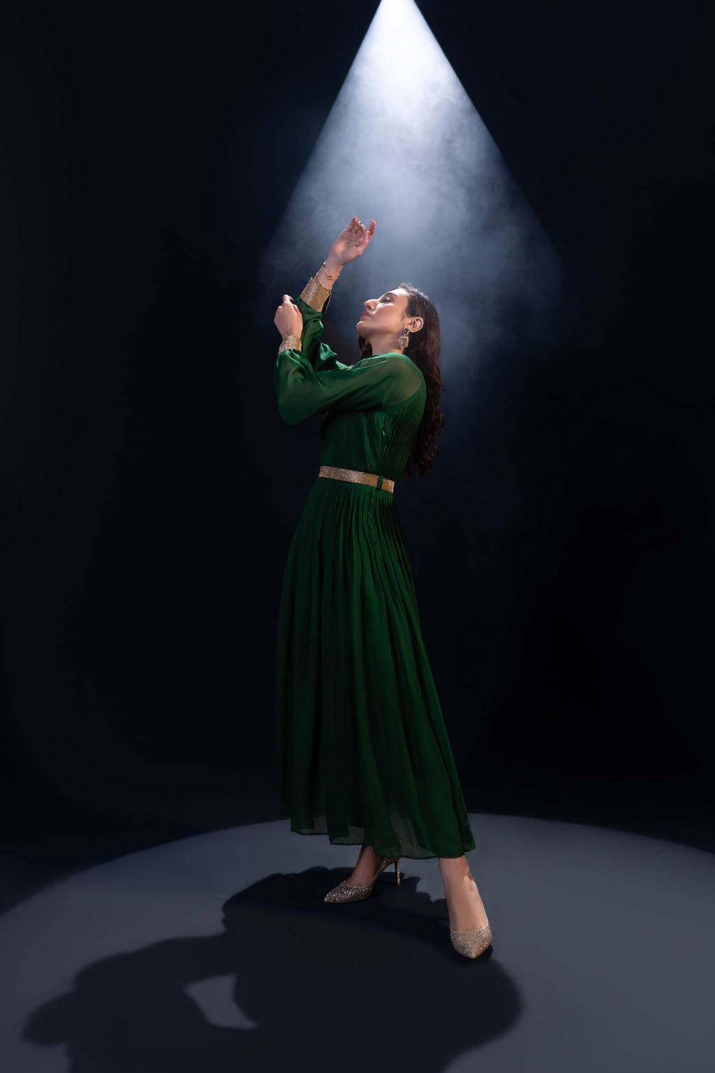 Green Maxi Dress 3 Piece Suit with Gold Detailing | Enchanté | Kai