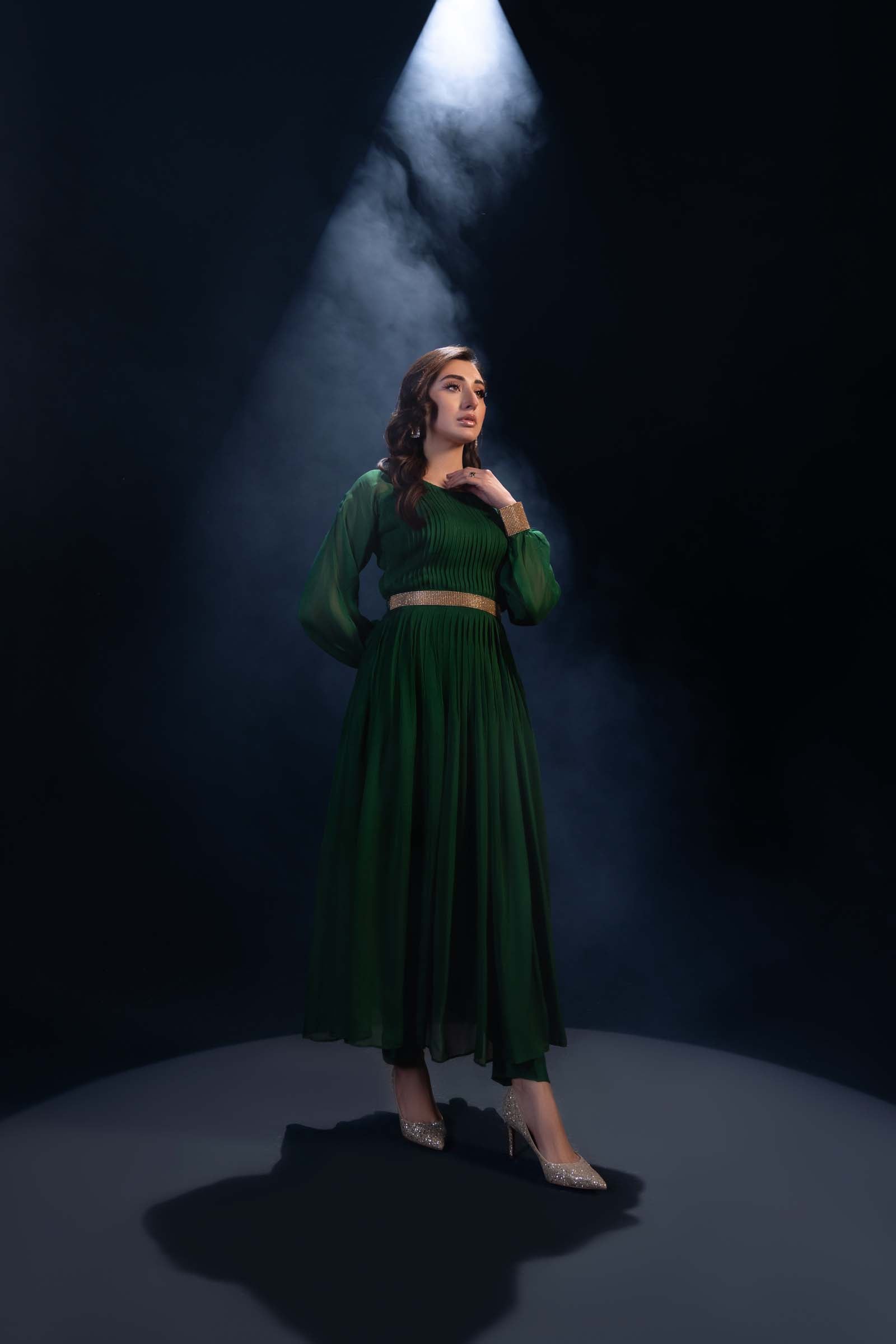 Green Maxi Dress 3 Piece Suit with Gold Detailing | Enchanté | Kai