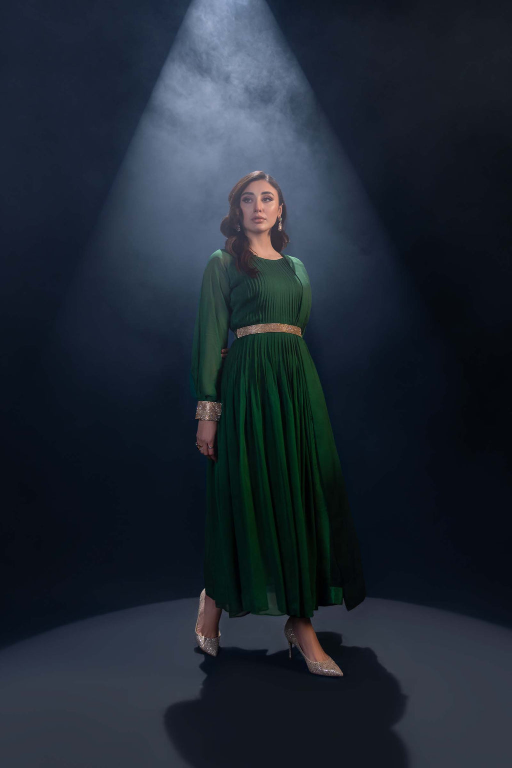 Green Maxi Dress 3 Piece Suit with Gold Detailing | Enchanté | Kai