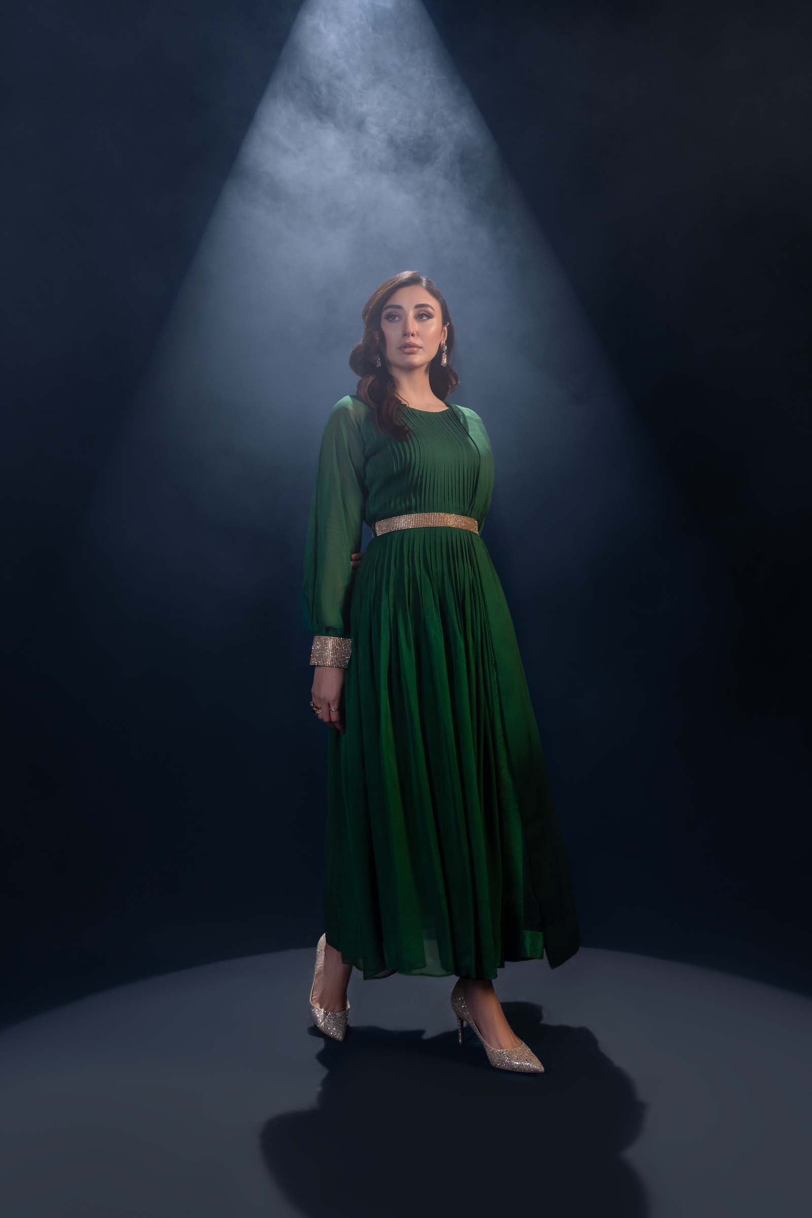 Green Maxi Dress 3 Piece Suit with Gold Detailing | Enchanté | Kai