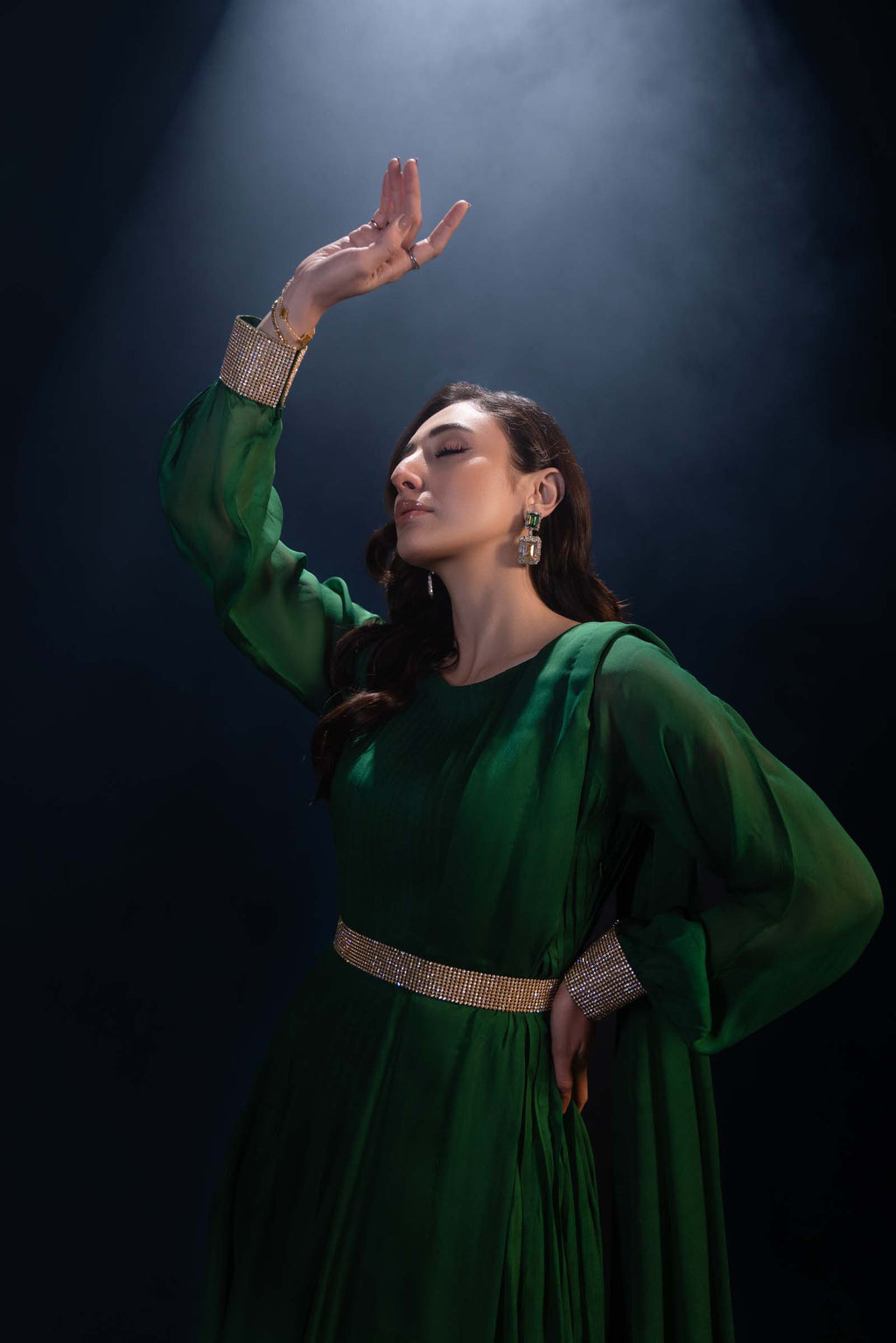 Green Maxi Dress 3 Piece Suit with Gold Detailing | Enchanté | Kai