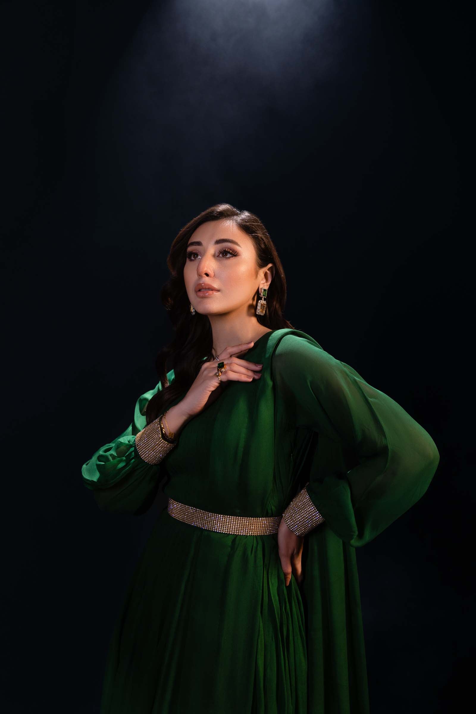 Green Maxi Dress 3 Piece Suit with Gold Detailing | Enchanté | Kai