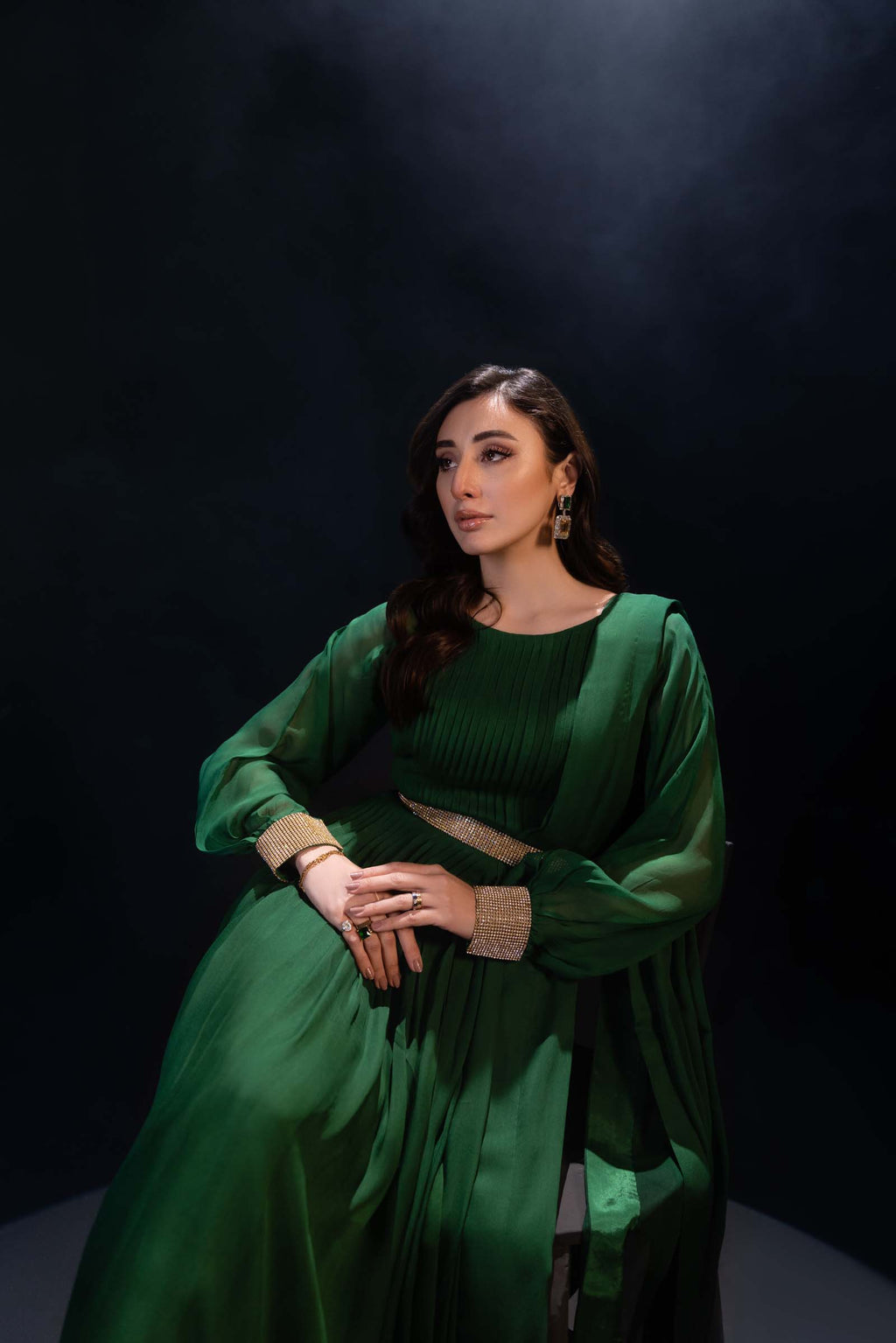 Green Maxi Dress 3 Piece Suit with Gold Detailing | Enchanté | Kai